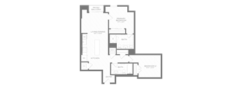 a floor plan of an apartment with a bedroom and a living room