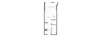 a floor plan of a studio unit with an open floor plan