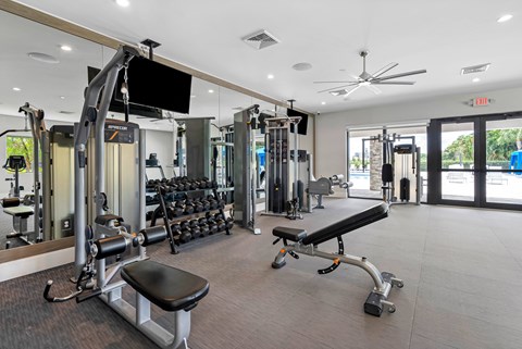 the gym at the flats at big tex apartments
