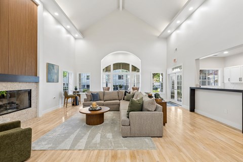 A living room with a fireplace and a couch.