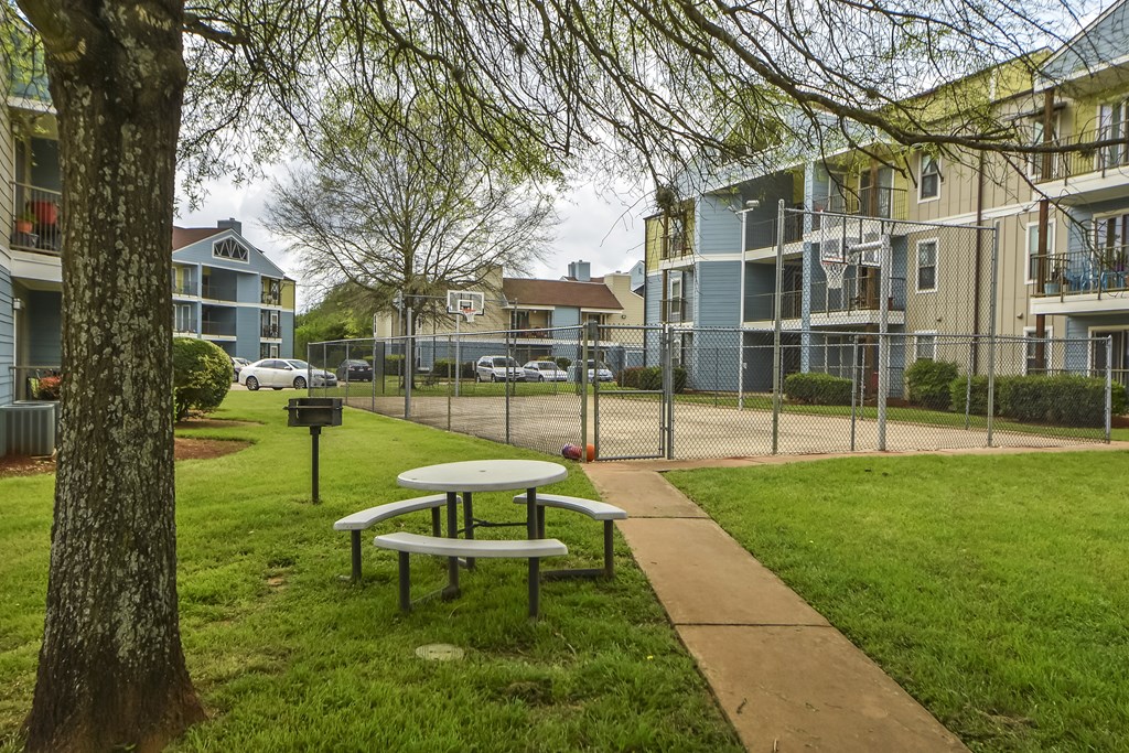 Outdoor Seating and Basketball Court