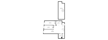 A black and white floor plan of a Mezzanine apartment.