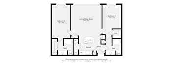 A black and white floor plan of a two bedroom apartment.