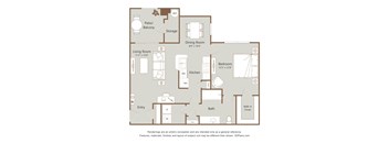 A floor plan of a home with a living room, dining room, kitchen, and bathroom.