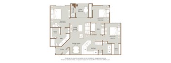A floor plan of a house with a living room, dining room, kitchen, and three bedrooms.