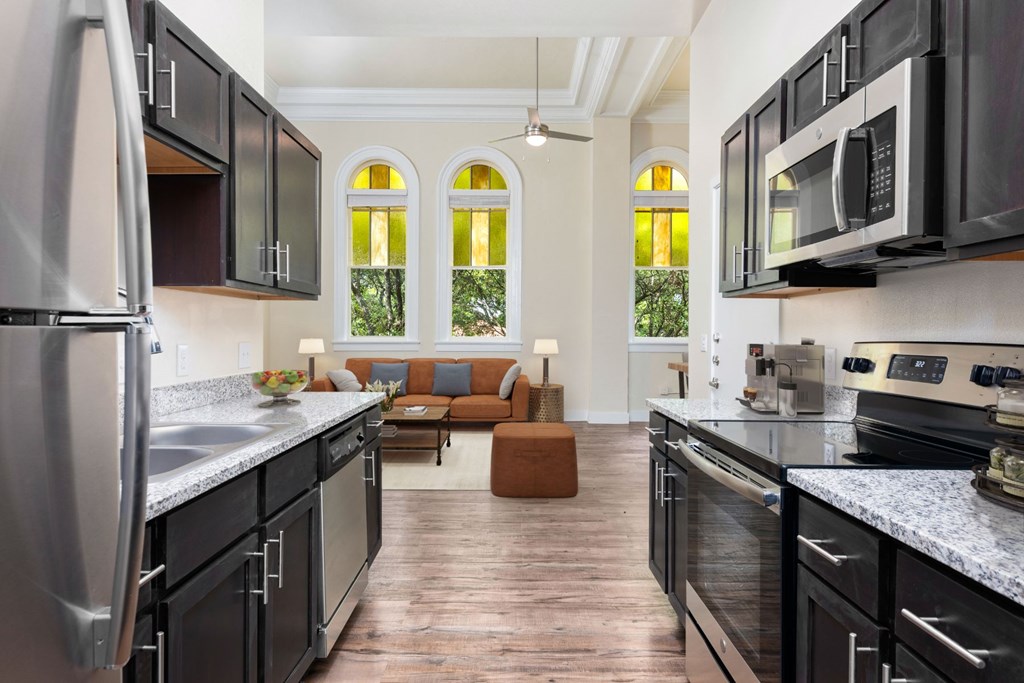 The St John Historic Apartment Home Kitchen and Living Room