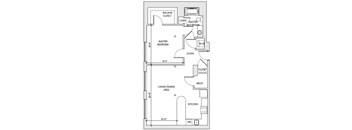 A floor plan of a home showing a master bedroom, a living area, a kitchen, a laundry area, and a walk-in closet.