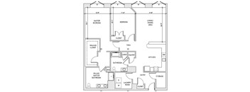 A black and white floor plan of a house with labeled rooms.