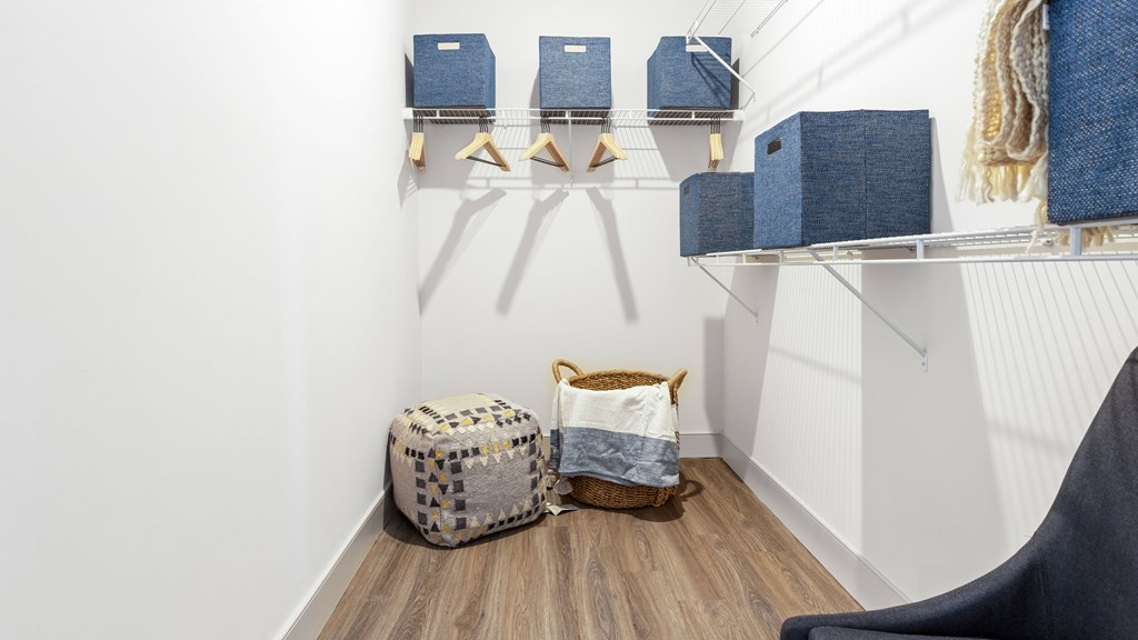 Walk-in closet with wire shelving