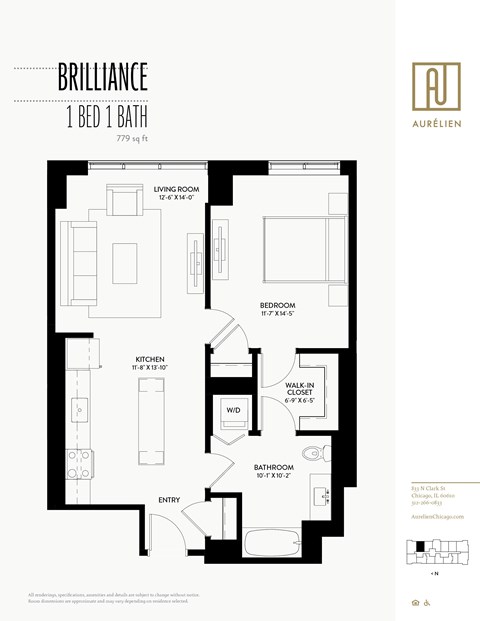 floor plan of the 1 bed 1 bath apartment