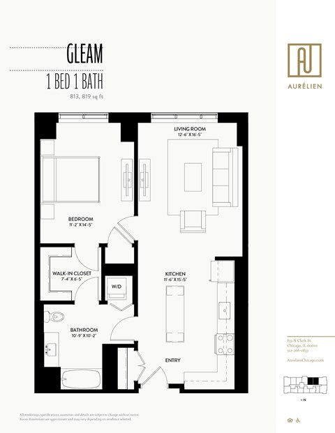 the floor plan of 1 bed 1 bath apartment