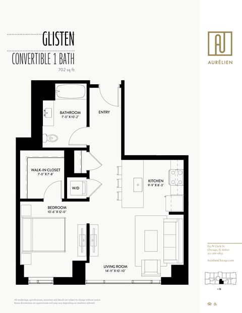 a floor plan of a unit with a bedroom and bathroom