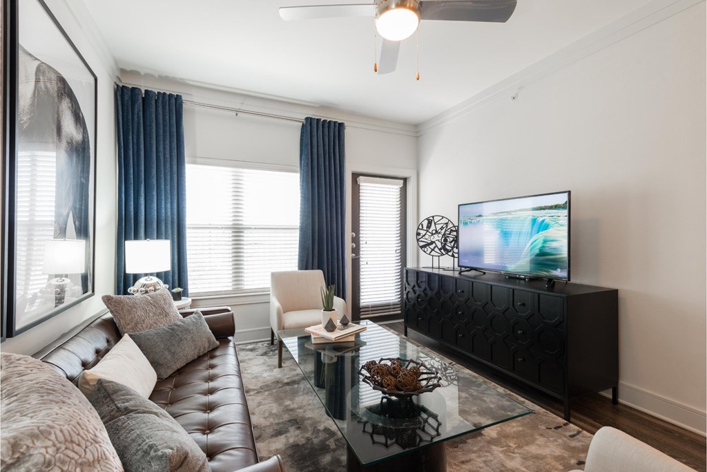 a living room with a couch and a television