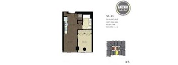 A floor plan of a room with a section of the street map.