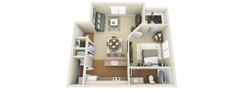 a 3d rendering of a bedroom with a living room