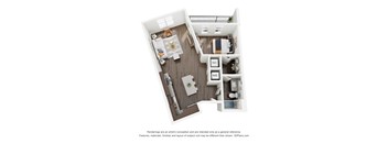 a stylized floor plan with a bedroom and a living room