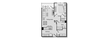 One bedroom apartment with open floor plan and balcony
