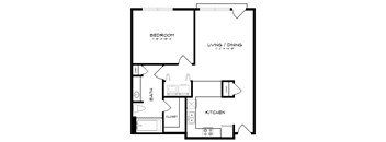 A black and white image of a floor plan for a small apartment.