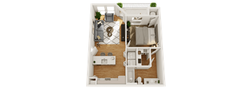 a floor plan of a 1 bedroom apartment