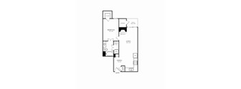 A black and white floor plan of a small apartment.