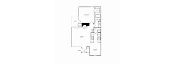 A floor plan of a house with a bedroom, living room, dining room, and an entry.