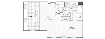 a floor plan of a bedroom floor plan with a bathroom and a closet