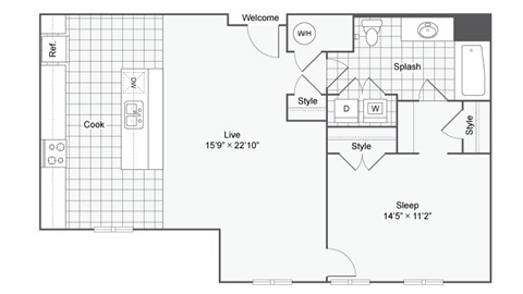 a floor plan of a bedroom floor plan with a bathroom and a closet
