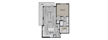 a floor plan of a studio apartment with a bedroom and a living room