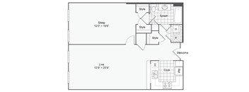 a floor plan of a house with a bedroom and a living room