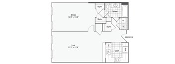 a floor plan of a house with a bedroom and a living room