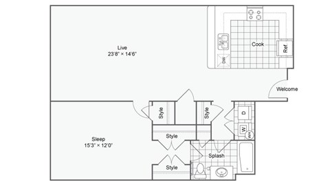 a floor plan of a house with a bedroom and a living room
