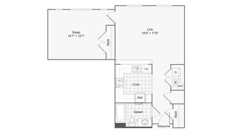 a floor plan of a house with a bedroom and a living room