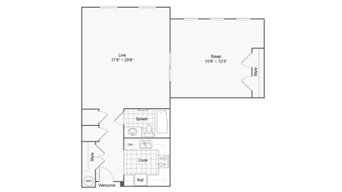 a floor plan of a house with a bedroom and a living room