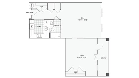 a floor plan of a house with a bedroom and a living room