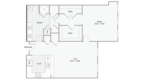 a floor plan of a house with a bedroom and a living room