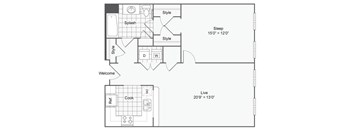 a floor plan of a house with a bedroom and a living room