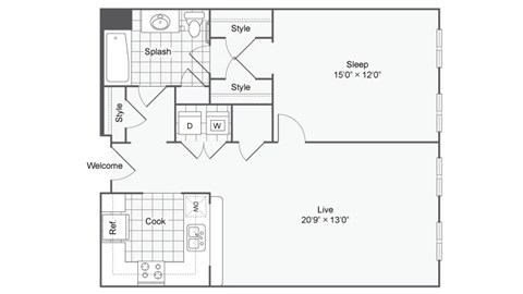 a floor plan of a house with a bedroom and a living room