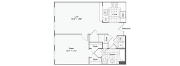 a floor plan of a house with a bedroom and a living room