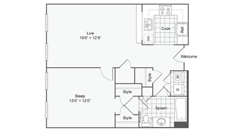 a floor plan of a house with a bedroom and a living room