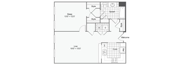 a floor plan of a small house with a bedroom and a living room
