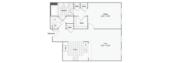 a floor plan of a two story house with a bedroom and a living room
