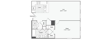 a floor plan of a house with a bedroom and a living room