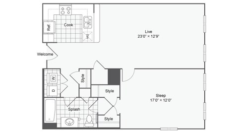 a floor plan of a house with a bedroom and a living room