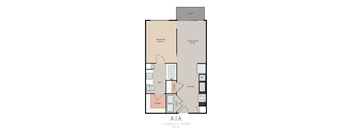 a floor plan of a 1 story apartment with a bedroom and a living room