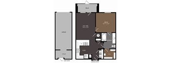 A floor plan of a two-story apartment with a garage and a living area.
