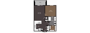 A floor plan of a house with a living room, dining room, kitchen, and bathroom.