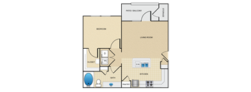 one bedroom, one bath with outdoor patio