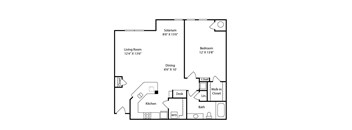 A black and white image of a floor plan for a small house.