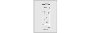 A floor plan of a house with a porch, living room, dining room, kitchen, bath, and bedroom.