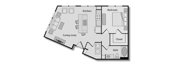 771 sq ft one bedroom one bathroom floorplan